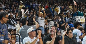 The stadium of fans cheer